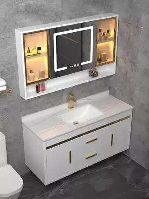 Powder room gray floor-to-ceiling bathroom cabinet Light luxury rock panel Smart mirror cabinet Wash basin sink sink cabinet combination