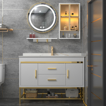  Bathroom rock board Bathroom cabinet Floor-to-ceiling washbasin cabinet combination washbasin pool Intelligent round mirror Light luxury washbasin