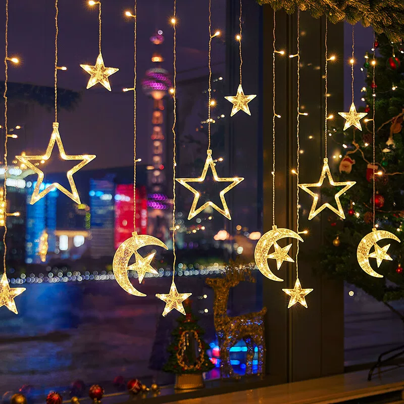 LED Star and Moon Curtain Light Outdoor Camping Atmosphere Light Birthday Arrangement Starry Sky Light String Christmas Decoration