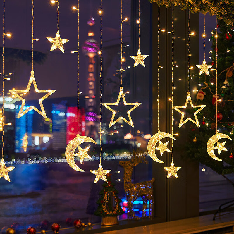 Led Star and Moon Curtain Lights Outdoor Camping Atmosphere Lights Birthday Decoration Starry Sky String Lights Christmas Decorations