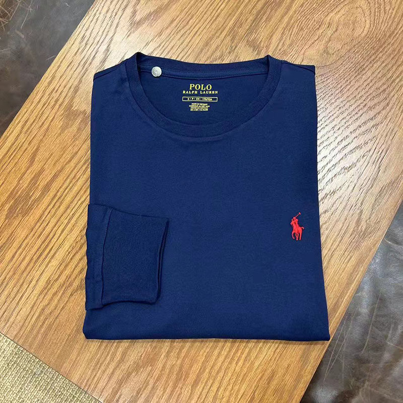 POLO Ralph Lauren Men's youth Leisure long sleeves T-shirt round collar jacket head pure color full cotton spring autumn beat