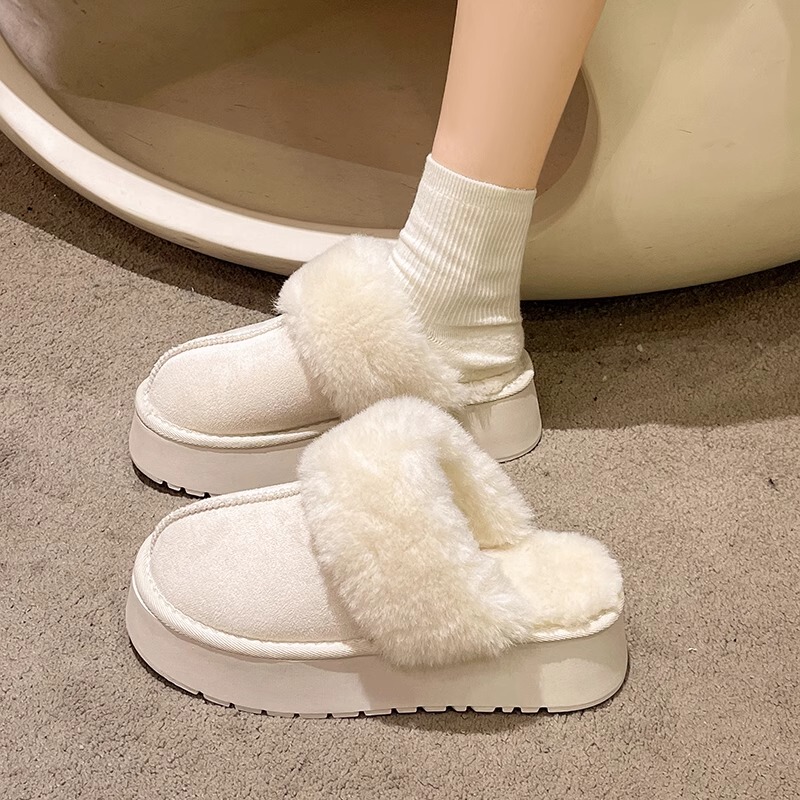 Hong Kong White Furry Closed-Toe Cotton Slippers for Women, Autumn and Winter Outdoor Wear, 2026 New Style, Fleece-Lined Slip-On Thick-Soled Snow Boots Hong Kong White Furry Closed-Toe Cotton Slippers for Women, Autumn and Winter Outdoor Wear, 2026 New Style, Fleece-Lined Slip-On Thick-Soled Snow Boots
