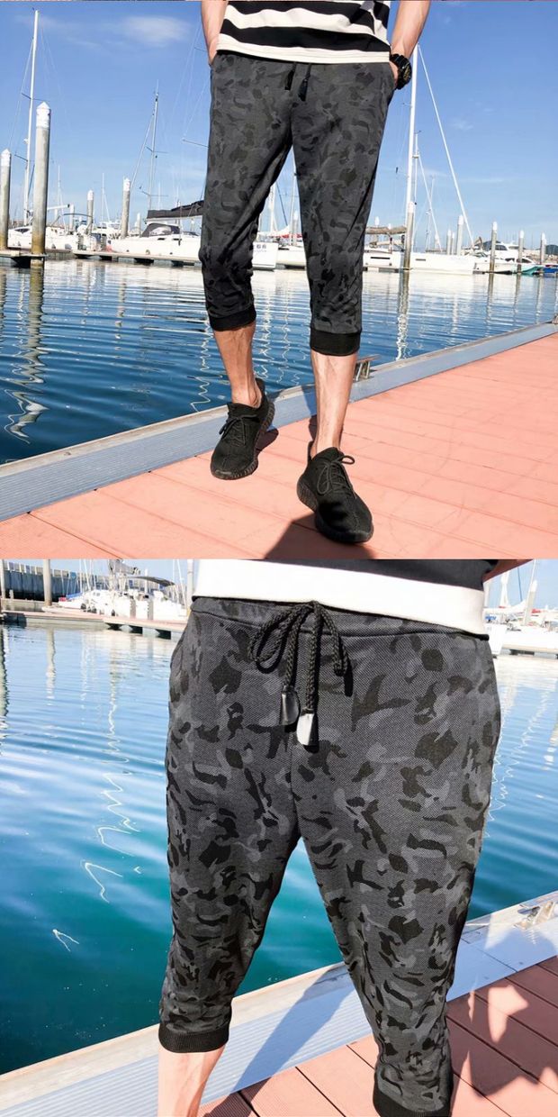 Quần crop top nam phiên bản Hàn Quốc của xu hướng tự tu luyện 7 điểm quần short nam quần ống loe siêu lửa 7 điểm khoe mông quần short bò nam đẹp