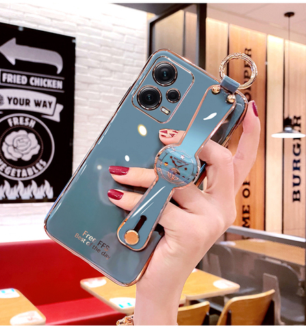 Blue — Girls Glossy Electroplated Silicone TPU Crossbody Lanyard Strap Note 12, Note 12 Pro, Note 12 Pro+ Phone Case