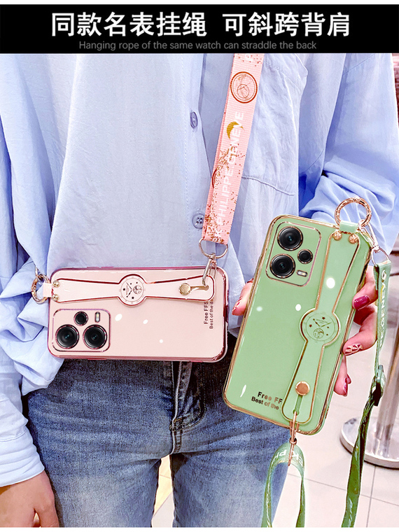 Girls Glossy Electroplated Silicone TPU Crossbody Lanyard Strap Note 12, Note 12 Pro, Note 12 Pro+ Phone Case