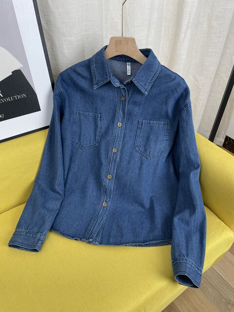 Denim shirt jacket female spring and autumn 2022 new Hong Kong style retro niche top blue inner layered shirt