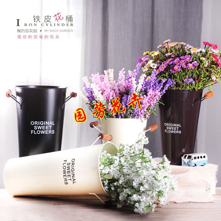 Xô hoa kim loại Xô hoa Pot Hoa nước Mỹ Mục vụ Sắt Xô Hoa Hoa khô Hoa sắp xếp Xô - Vase / Bồn hoa & Kệ mua chậu trồng cây