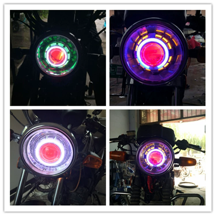 Xe máy Tianjian EN125 Đèn tròn 4 inch Ống kính đôi ánh sáng Thiên thần Mắt quỷ Xenon Đèn pha hội 5
