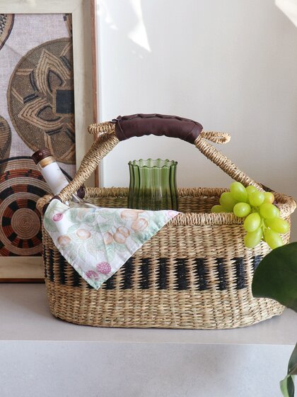 ins风海草手工编织篮越南进口家居浴室日用品收纳篮水果菜篮野餐