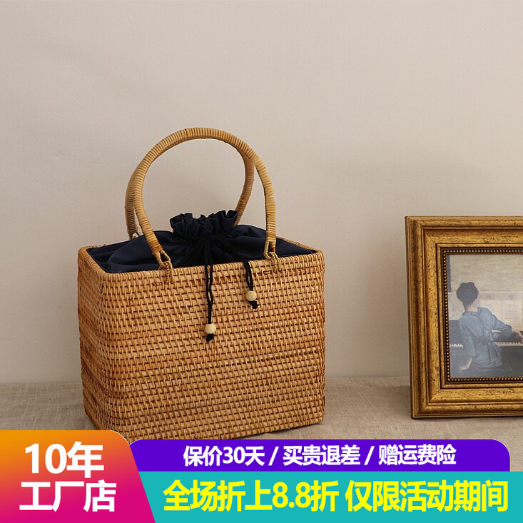Vietnamese Autumn Rattan Handbag, Large Capacity Beach Vacation Straw Bag, New Summer Style, Trendy and Fresh for Women