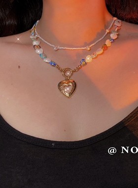 CC宋妍霏新款镂空爱心琉璃贝壳项链小众设计个性街头范儿锁骨链女