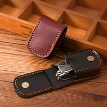 Folding reading glasses case Mens portable mini first layer cowhide can be hung waist hand hand leather compression glasses bag