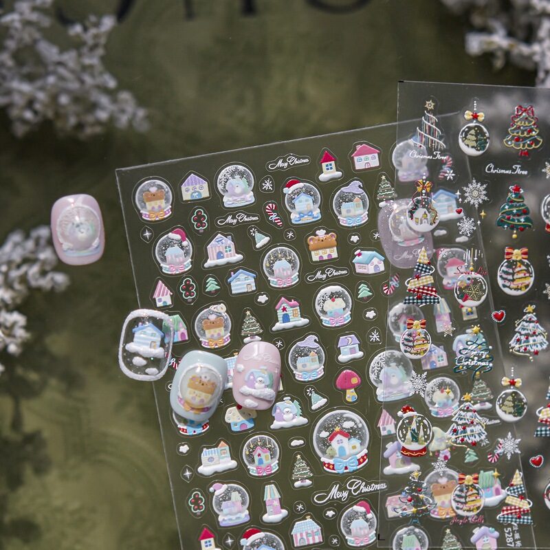 Tomoni Nail Art Embossed Style Cute Retro Santa Claus Fantasy Crystal Ball Christmas Tree Igloo Nail Stickers Tomoni Nail Art Embossed Style Cute Retro Santa Claus Fantasy Crystal Ball Christmas Tree Igloo Nail Stickers