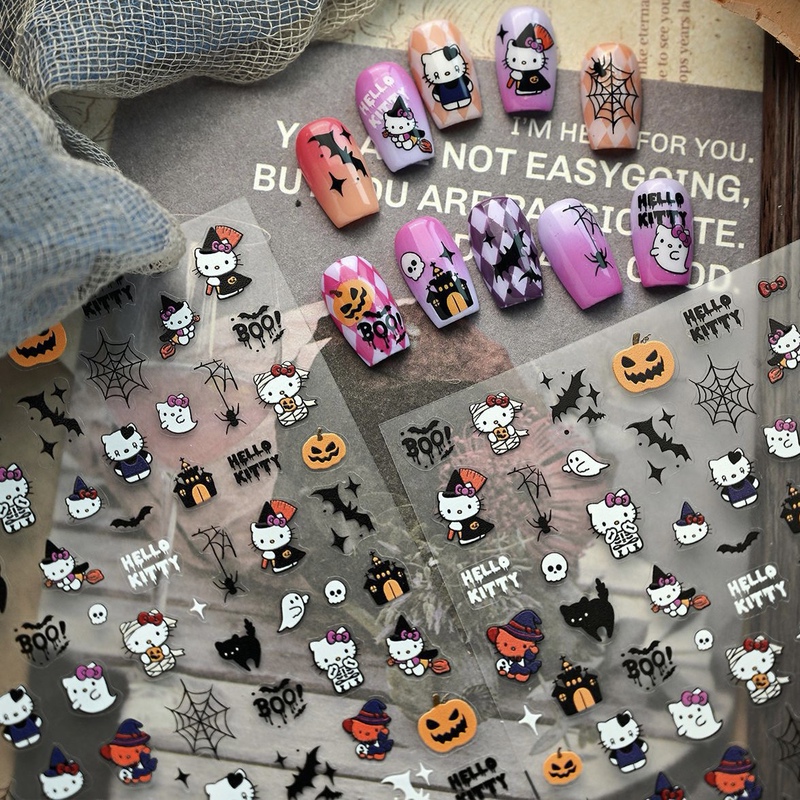 Iron Nail Art Thin and Flexible Cute Halloween Cat Ghost Black Cat Nail Stickers