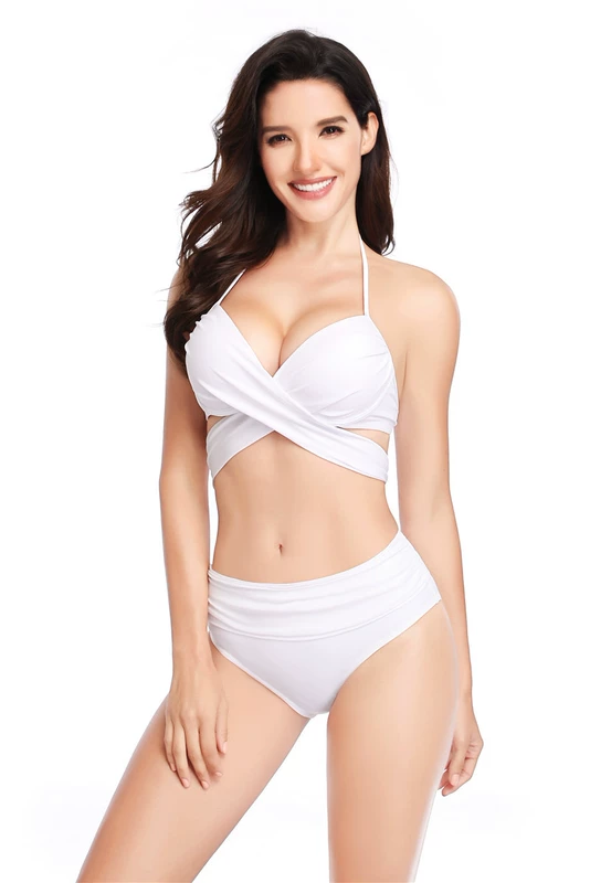 Áo tắm nữ tiên nữ màu trắng quạt gió suối nước nóng bikini vòng ba gợi cảm lấp ló vòng một thép che bụng - Bikinis