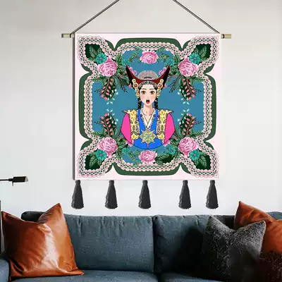 Custom Tibetan national style fabric hanging painting living room bedroom hotel decoration background wall hanging cloth tapestry Tibet delivery