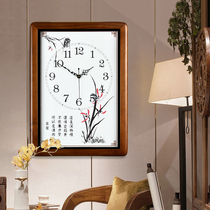  Chinese style wall clock Living room mute solid wood clock Household fashion decorative art quartz watch Bedroom creative watch clock