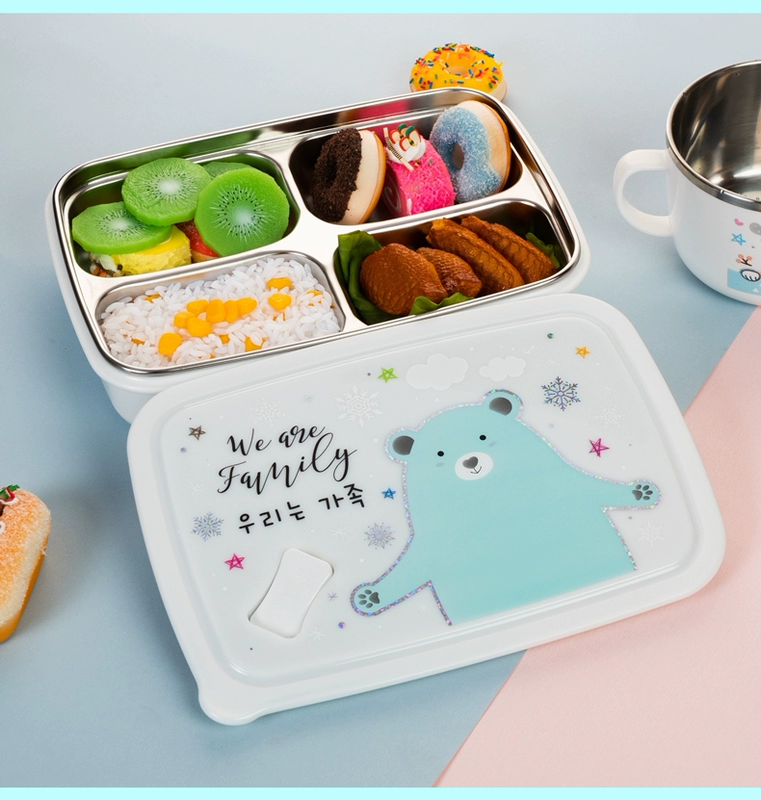 Hàn Quốc nhập khẩu học sinh tiểu học 304 hộp thép không gỉ hộp ăn trưa Hộp ăn trưa Hello Kitty trẻ em niêm phong hộp ăn trưa chống bỏng - Hộp cơm điện sưởi ấm