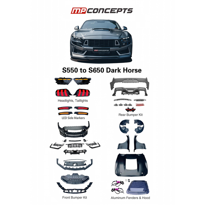 Suitable for 15-23 Ford Mustang Modified to New Model Mp Qiankun Black Horse Kit, Old to New Kit with Front and Rear Bumper Guards