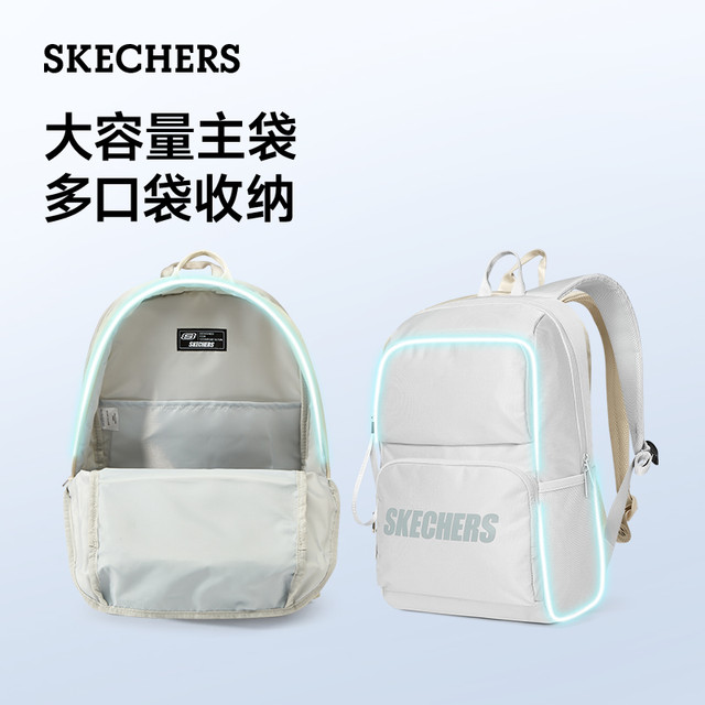 Skechers ຄູ່ຜົວເມຍຊາຍແລະຍິງແບບດຽວກັນ backpack ຖົງໂຮງຮຽນຄວາມອາດສາມາດຂະຫນາດໃຫຍ່ versatile ນັກຮຽນ backpack ຖົງຄອມພິວເຕີ