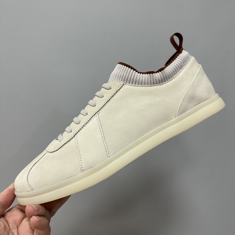 Spring Retro Style Men's Lace-Up Low-Top Casual Shoes, Cowhide Breathable and Comfortable Sneakers, Flat-Soled White Shoes
