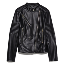 ST399 imitation leather motorcycle jacket jacket front double lapel zipper closure black leather jacket short 3046 028