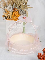  Wedding Celebration Flower Basket Small Flower Basket Pink Princess Lace Wedding Hand Basket Atmospheric Bridesmaid Basket