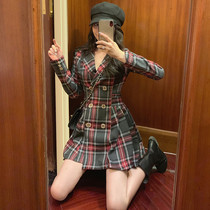 Suit Nets dress Ins wind Little Subtyling with new plaid collection waist display slim and sweet spicy Wind 100 plexe short dress