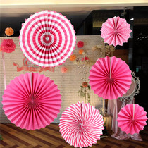 Festival decoration paper fan Wedding decoration Birthday kindergarten window charm Paper flower fan hanging round fan Festival