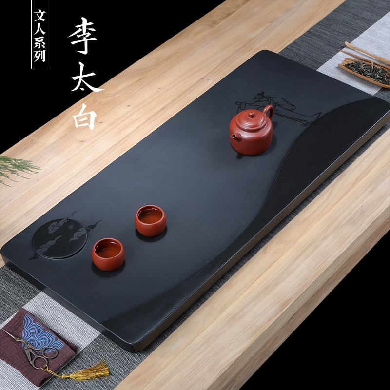 Natural whole black gold stone tea tray Large simple stone drainage black gold stone household tea table living room stone tray