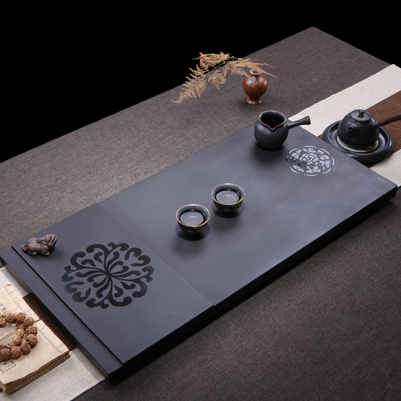 Uginshi Tea Tray Natural Whole Block Big Black Gold Stone Tea Desk Stone Home Brief Retro Drain Stone Tea Sea