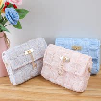Pink handmade woven bag diy material bag black creative gift white wool homemade shoulder bag blue woman