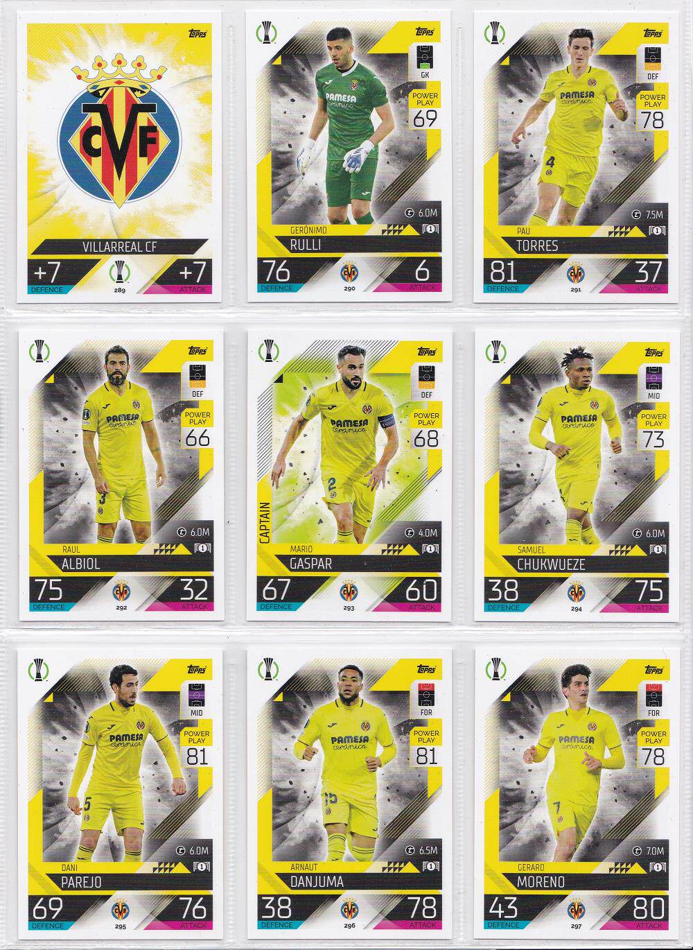 TOPPS 2022-23 UEFA Champions League Europa League star card general card sets Villarreal 9 full