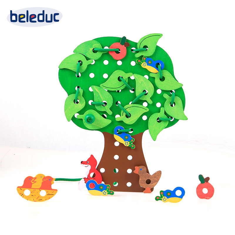 Aumont Berledo Trees Wear Rope Strings Beads Around Pearl Assembly Toy Children Early Education Enlightenment Puzzle Fine Action Exercises