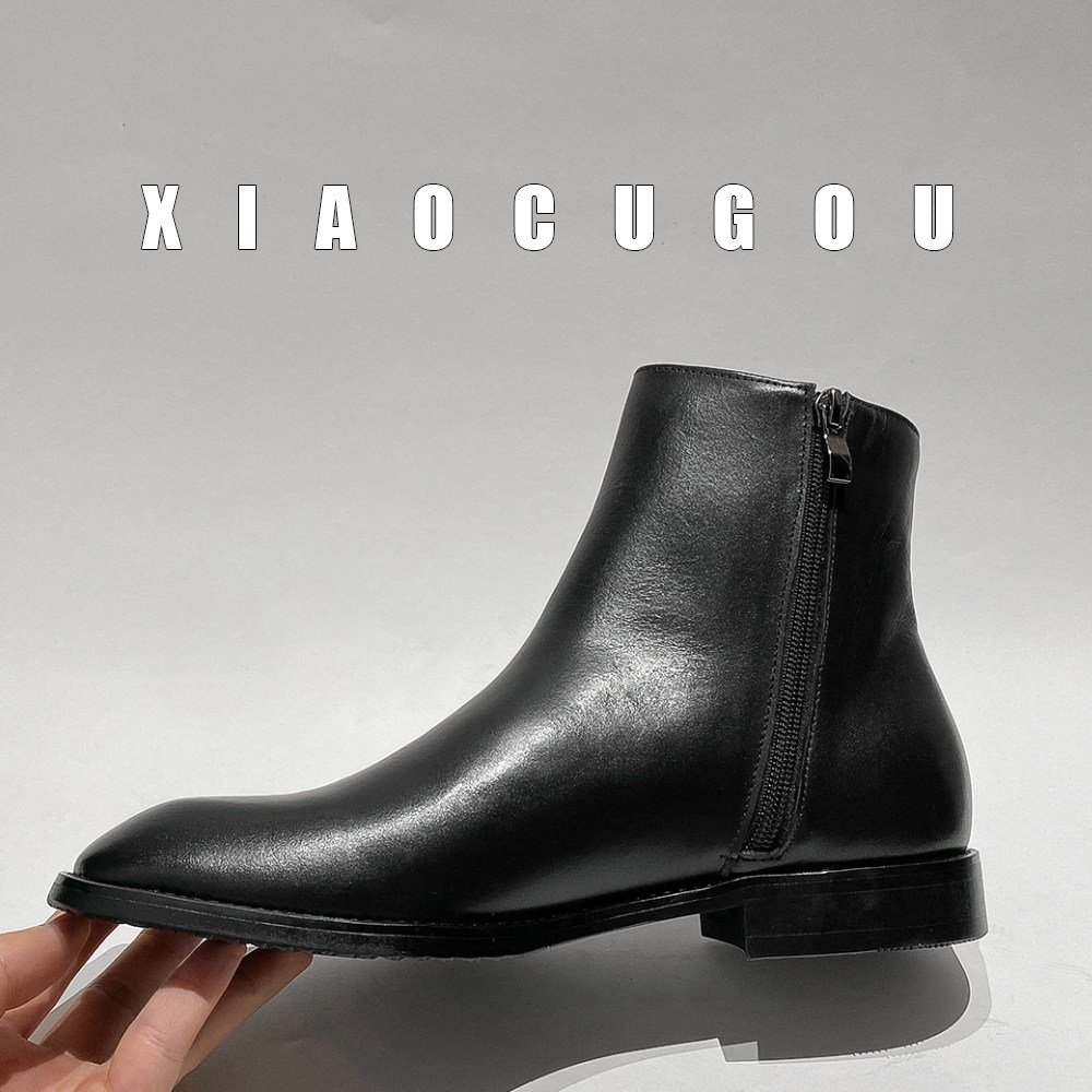 Small Crowdhigh Street Level Bull Leather Inellenty Wind Chelsea Boots Men's Side Zipper Genuine Leather Boots Casual Boots Retro Boot Tide 