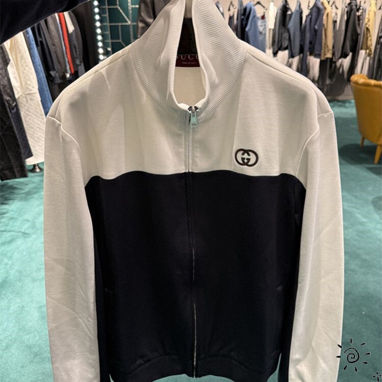 Gucci/Gucci New Classic Embroidered Interlocking Double g Logo Color-Block Sweatshirt Jacket for Women and Men