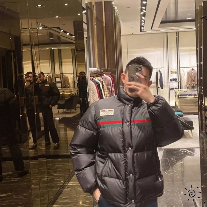 Gucci/Gucci's New Classic Letter Logo on the Chest, Striped Webbing Decoration, down Jacket, Women's Jacket, Men's Jacket