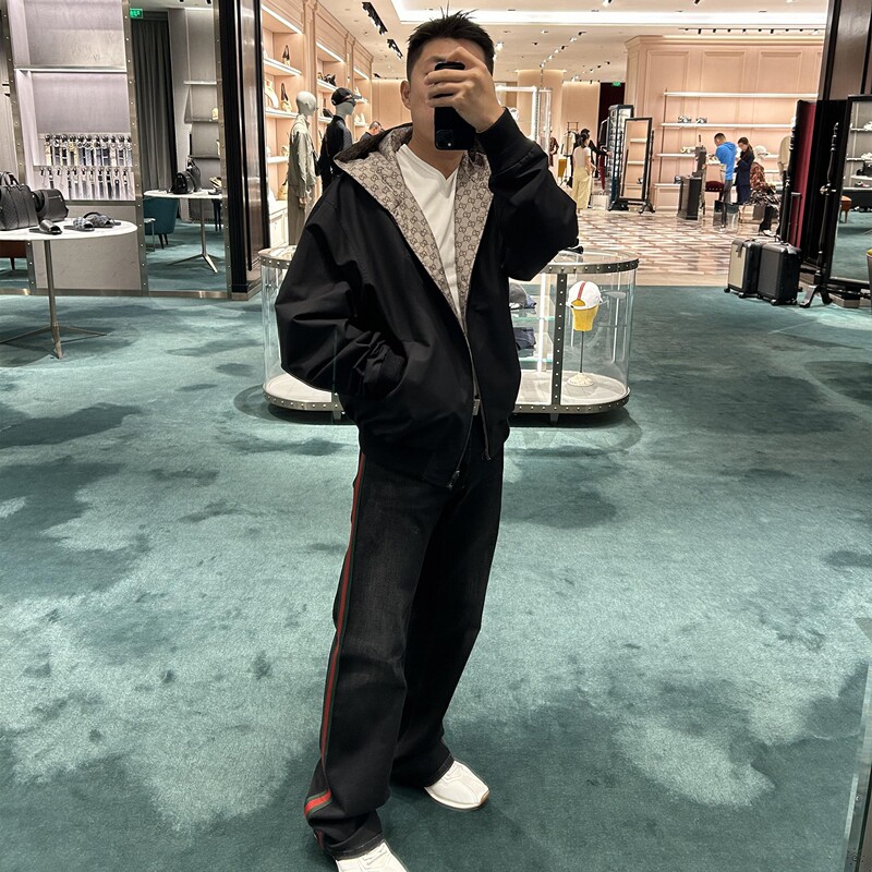 Gucci New Classic Monogram Full-Print Double-G Letter Color-Block Reversible Zip-Up Jacket for Women and Men