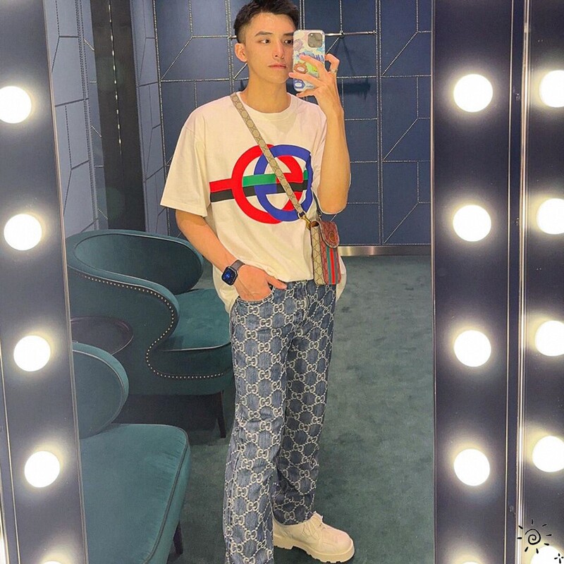 Gucci/Gucci New Classic Monogram Double g Interlocking Letter Color-Blocked Jeans for Men and Women Long Pants Gucci/Gucci New Classic Monogram Double g Interlocking Letter Color-Blocked Jeans for Men and Women Long Pants