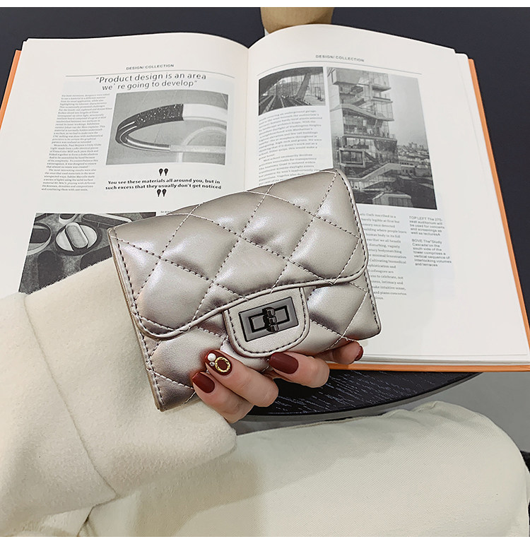 бумажник 钱包女2024新款时尚百搭韩版菱格短款手拿包三折多卡位可爱钱夹潮 29534