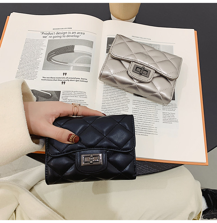 бумажник 钱包女2024新款时尚百搭韩版菱格短款手拿包三折多卡位可爱钱夹潮 29534