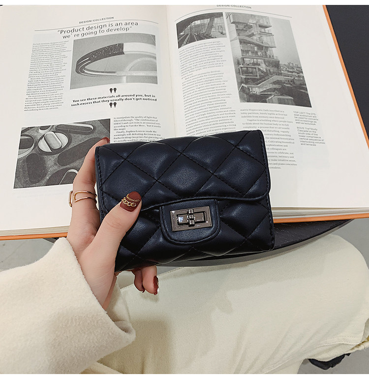 бумажник 钱包女2024新款时尚百搭韩版菱格短款手拿包三折多卡位可爱钱夹潮 29534