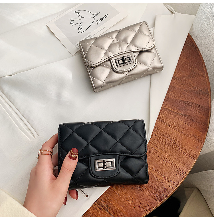 бумажник 钱包女2024新款时尚百搭韩版菱格短款手拿包三折多卡位可爱钱夹潮 29534