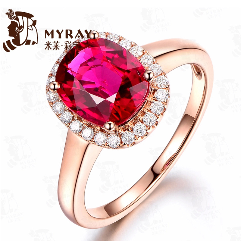 Gift Giving Preference Rice Dish Jewels Natural Dove Blood Red BeSeal Ring Female 18K Gold Studded Diamond Ring Color Gem Custom