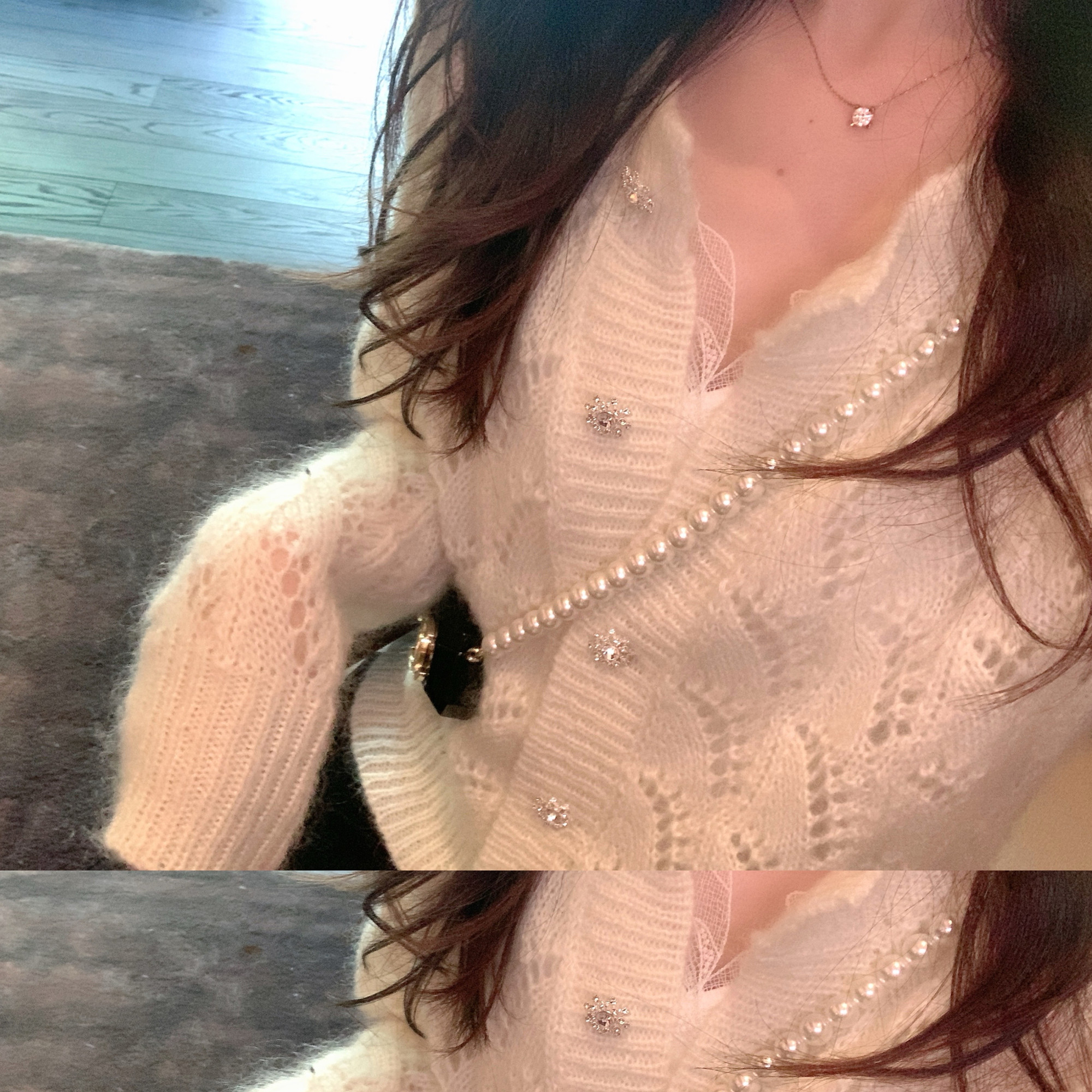 Zhao Baonie Spring Day High proportion Ma Haimao Diamond Diamond Hollowed-out Jersey Woman Spring Dress New Loose Knit Jacket