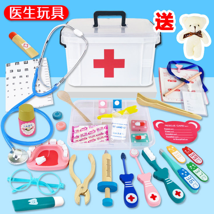 Children play house wine little doctor nurse set boy girl stethoscope injection toolbox medical toddler toys