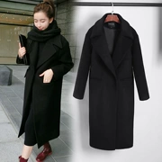 Áo khoác len nữ dài phần phiên bản Hàn Quốc 2018 mới phổ biến Hepburn gió lỏng áo len cashmere màu đen thủy triều