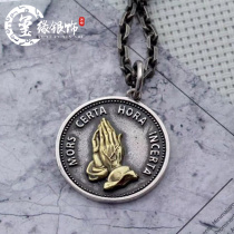  Prayer hand sterling silver pendant S925 silver necklace mens silver jewelry tide foot silver tag retro round card necklace pendant