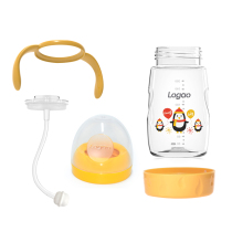 Logao Wide Aperture Baby Milk Bottle Original Accessories Penguin Glass Bottle Body Screwed Lid Handle Straw