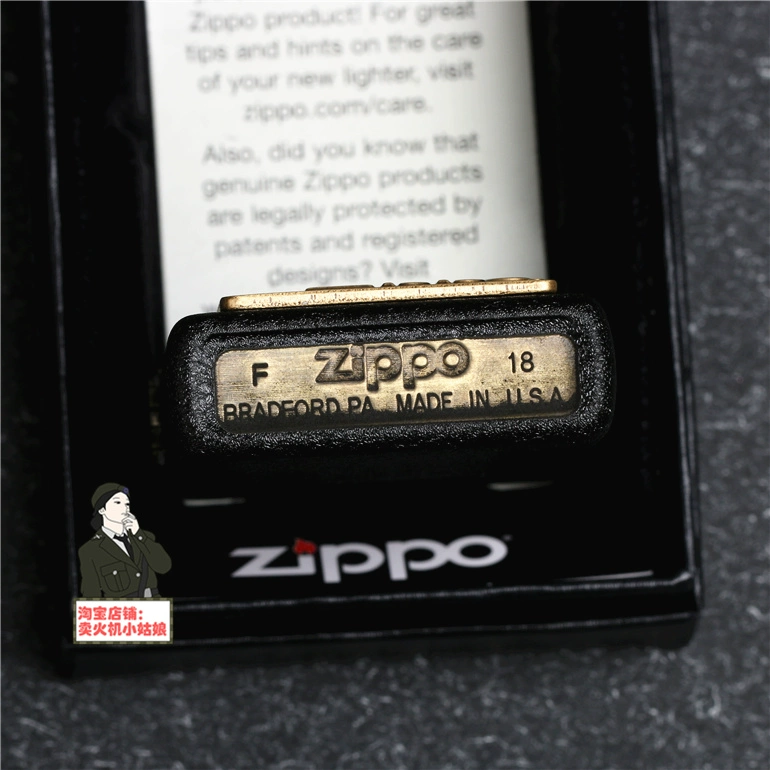 Chính hãng zippo Zippo chắn gió nhẹ Mỹ nguyên bản màu đen nứt sơn bốn thế hệ logo đồng thiếc tem 363 2 - Bật lửa